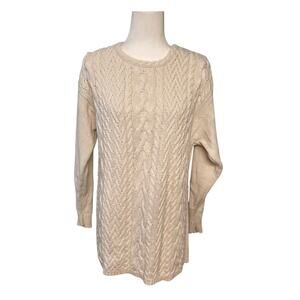 Cape Isle Knitters Hand Knit Fisherman Sweater L Cream Cotton Pullover Long